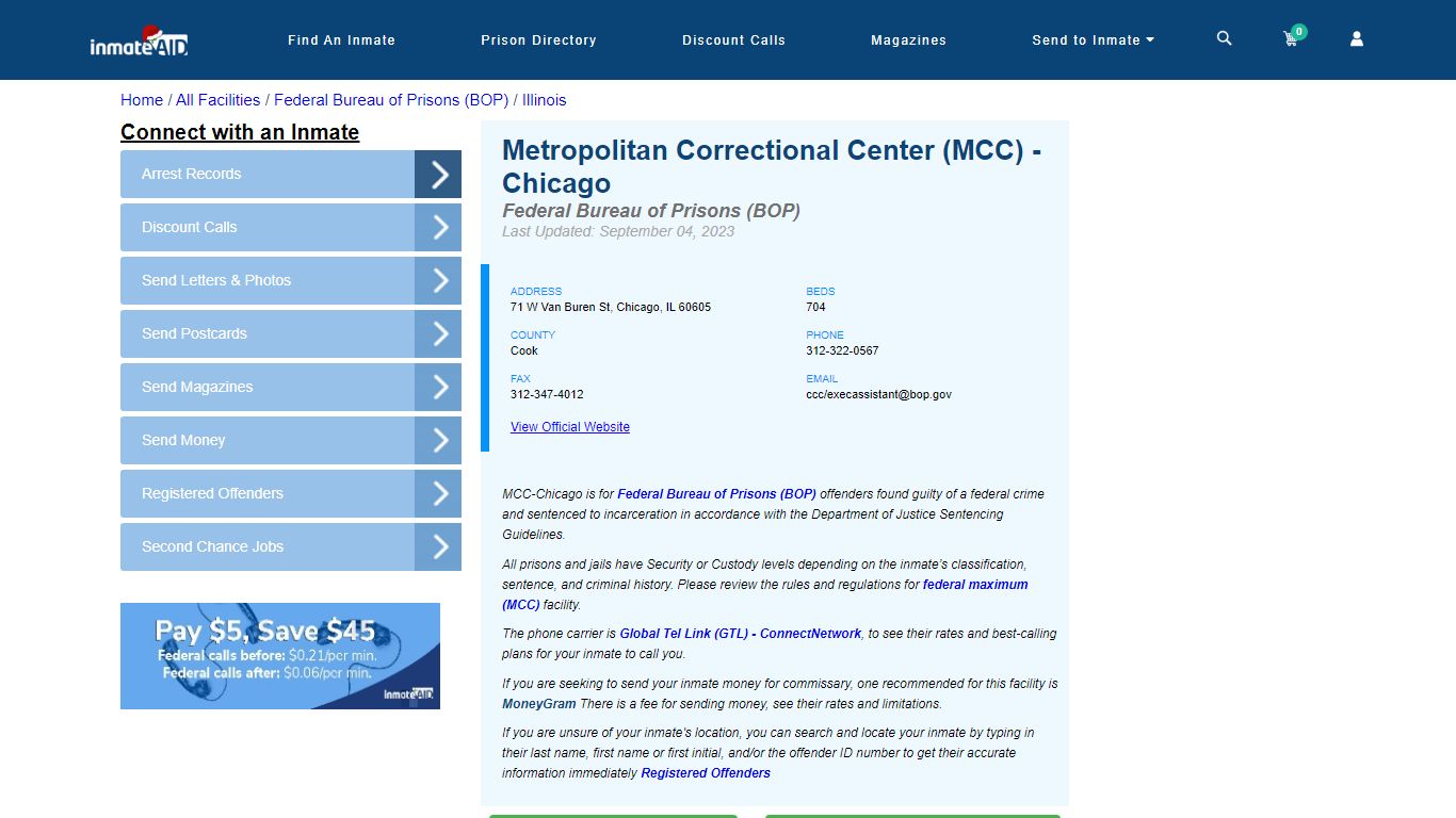 Metropolitan Correctional Center (MCC) - Chicago - Federal Inmate ...