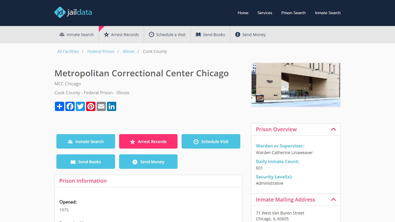 Metropolitan Correctional Center Chicago Inmate Search and Prisoner ...