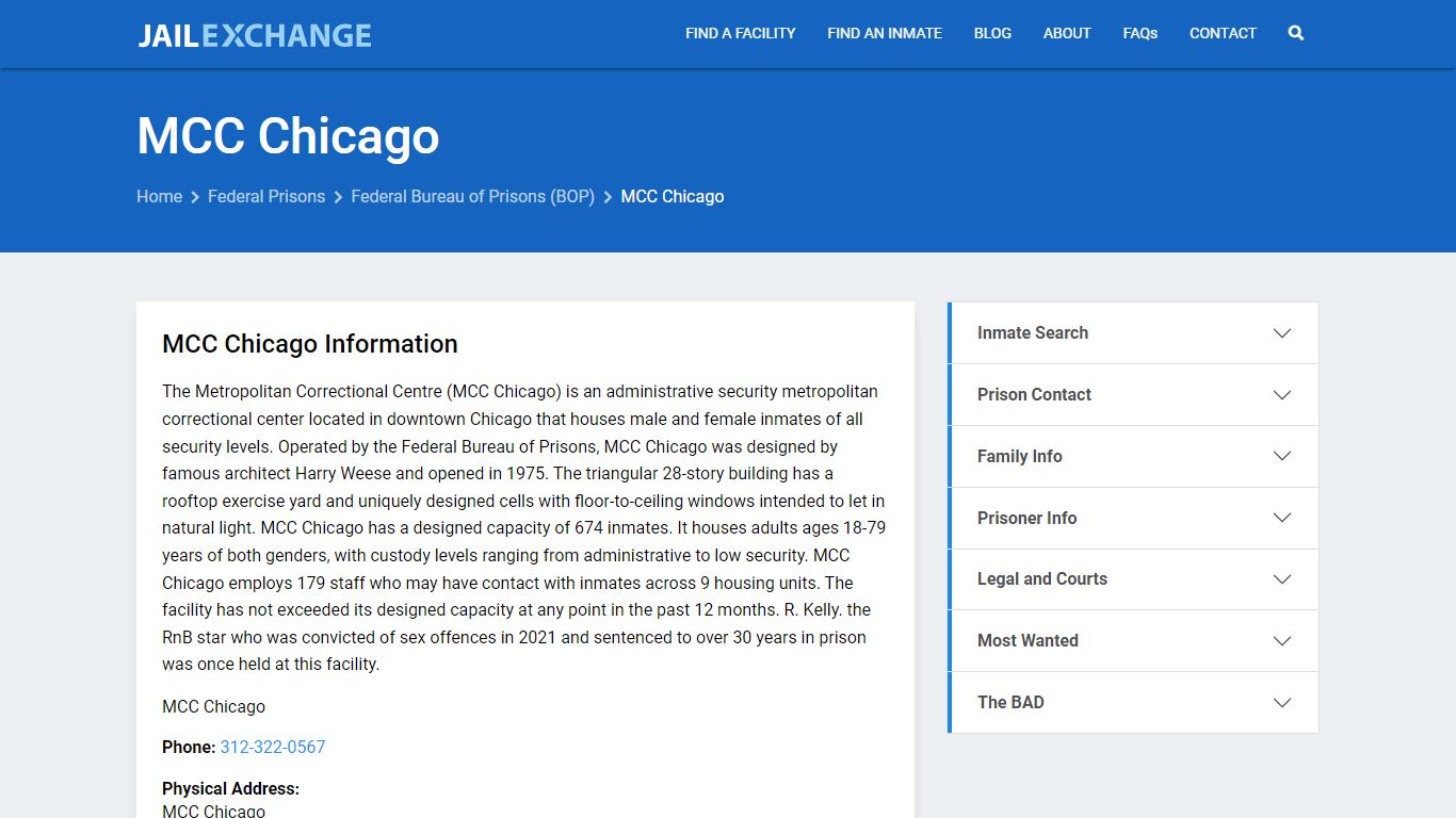 Federal Inmate Search - MCC Chicago - Jail Exchange